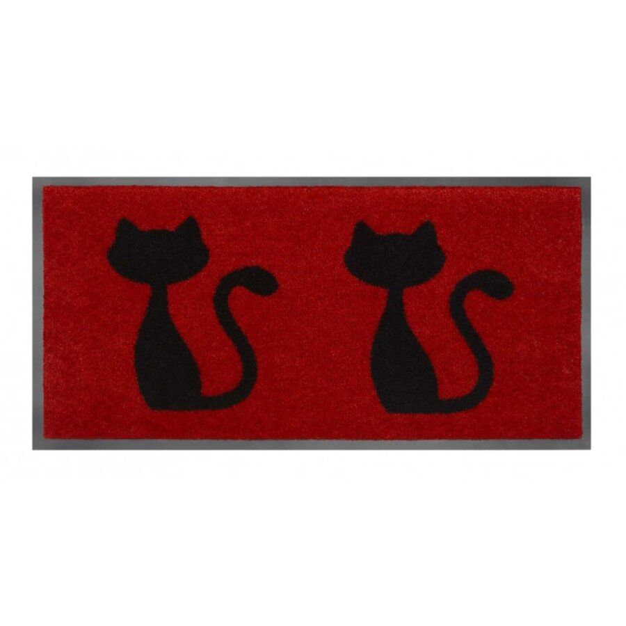 Červená pratelná vstupní rohož FLOMA Cats - délka 40 cm, šířka 80 cm, výška 0,8 cm