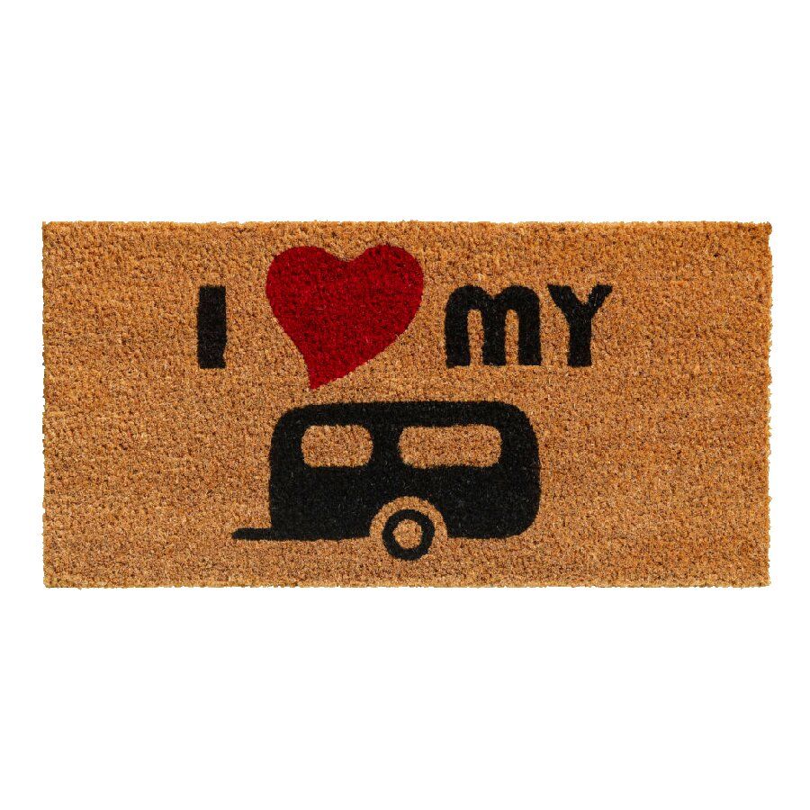 Kokosová vstupní rohož FLOMA Ruco I Love My Trailer - délka 25 cm, šířka 50 cm, výška 1,5 cm