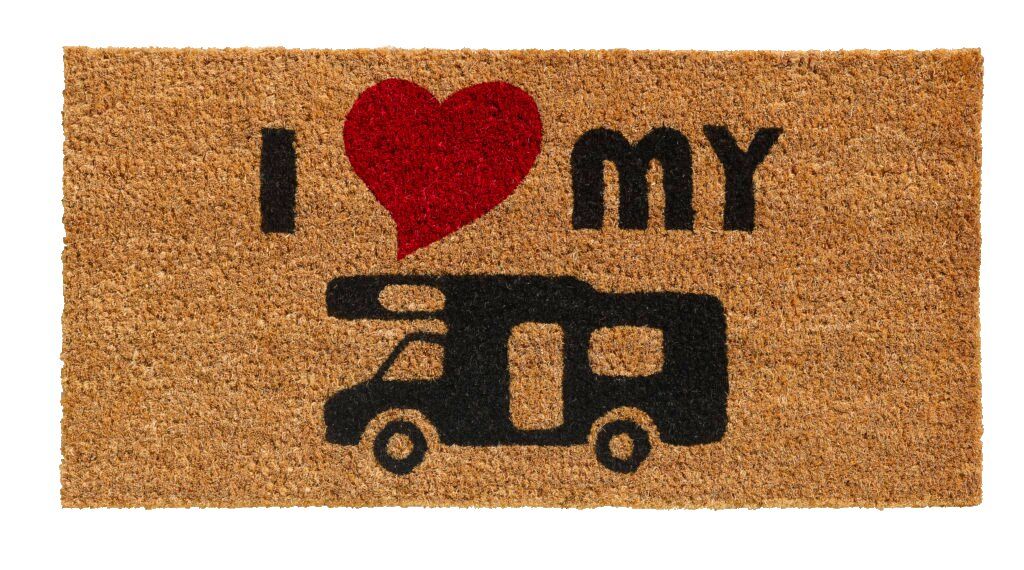 Kokosová vstupní rohož FLOMA Ruco I Love My Caravan - délka 25 cm, šířka 50 cm, výška 1,5 cm