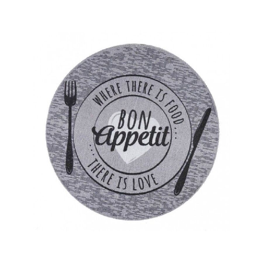 Pratelný koberec do kuchyně FLOMA Bon Appetit Where is food... - průměr 67 cm, výška 0,5 cm