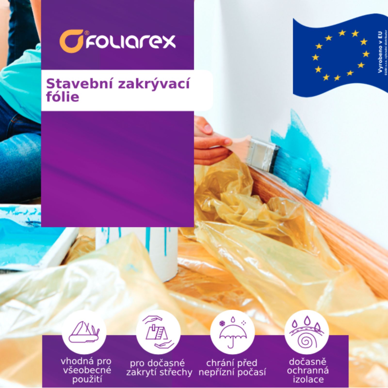 Stavební zakrývací fólie 4x6 m - 100um žlutá Egibi