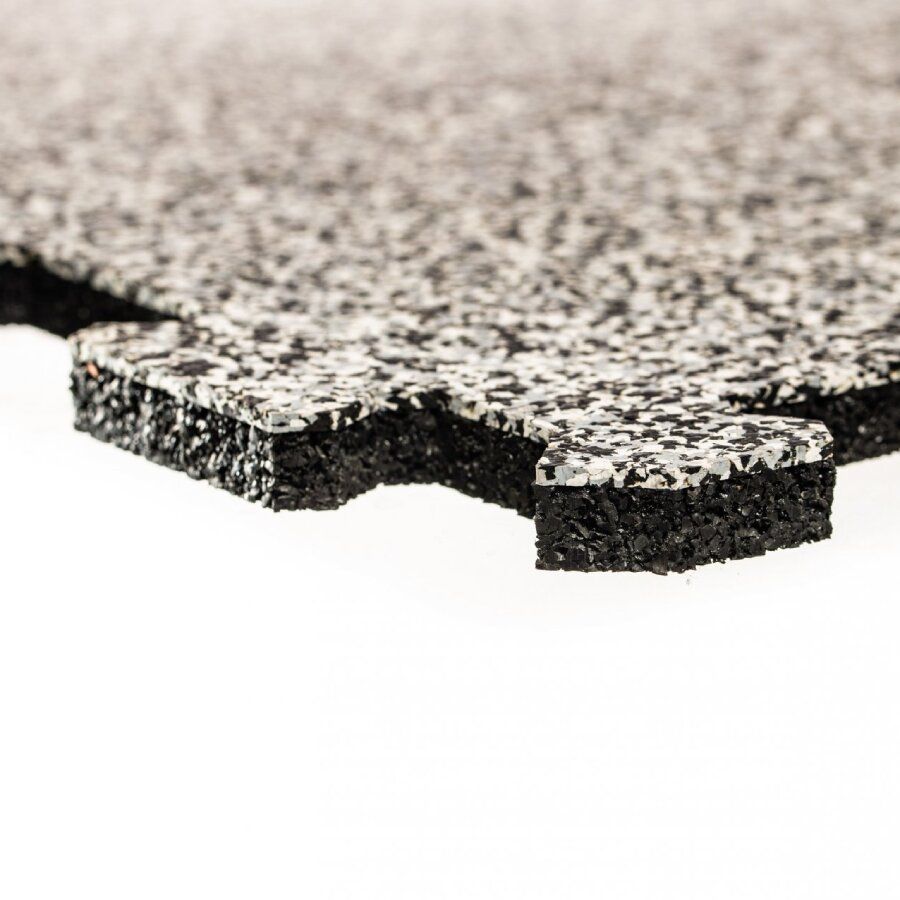 Černo-bílo-šedá gumová tlumicí dvouvrstvá antivibrační podlahová deska FLOMA Sandwich EPDM - délka 200 cm, šířka 100 cm, výška 1 cm