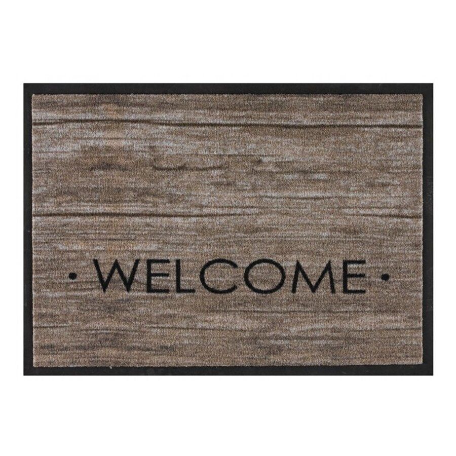 Hnědá pratelná vstupní rohož FLOMA Welcome - délka 60 cm, šířka 80 cm, výška 0,7 cm