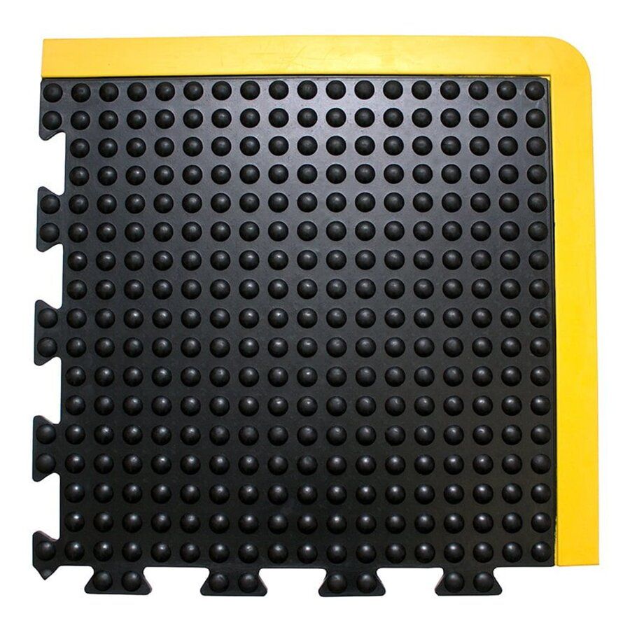 Černo-žlutá gumová protiúnavová dlažba (roh) - délka 50 cm, šířka 50 cm, výška 1,35 cm
