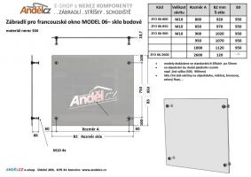 MODEL 06 zábradlí pro francouzská okna- se SKLEM bodové kotvení rozměr A 1000mm 1ks